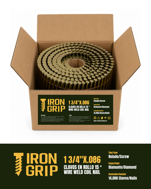 IronGrip 15° Wire-Collated Coil Nails — 0.086" x 1 3/4"