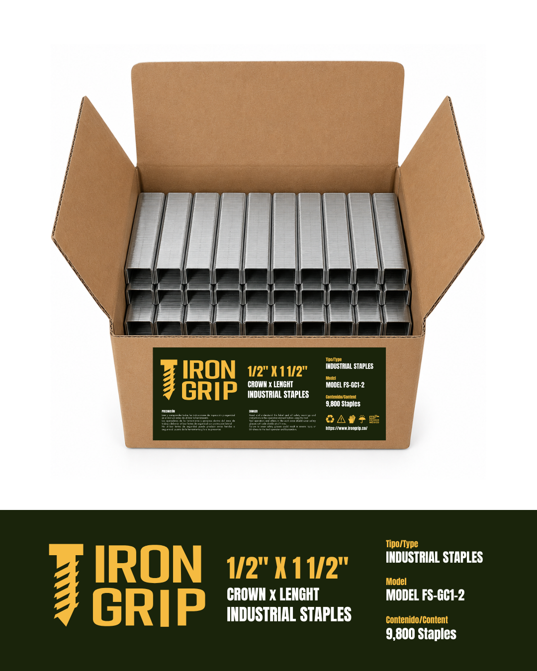 IronGrip FS Series 70 Galvanized Staples — 1/2" crown x 1 1/2" leg