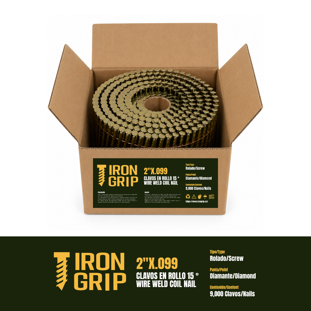 IronGrip 15° Wire-Collated Coil Nails — 0.099" x 2"
