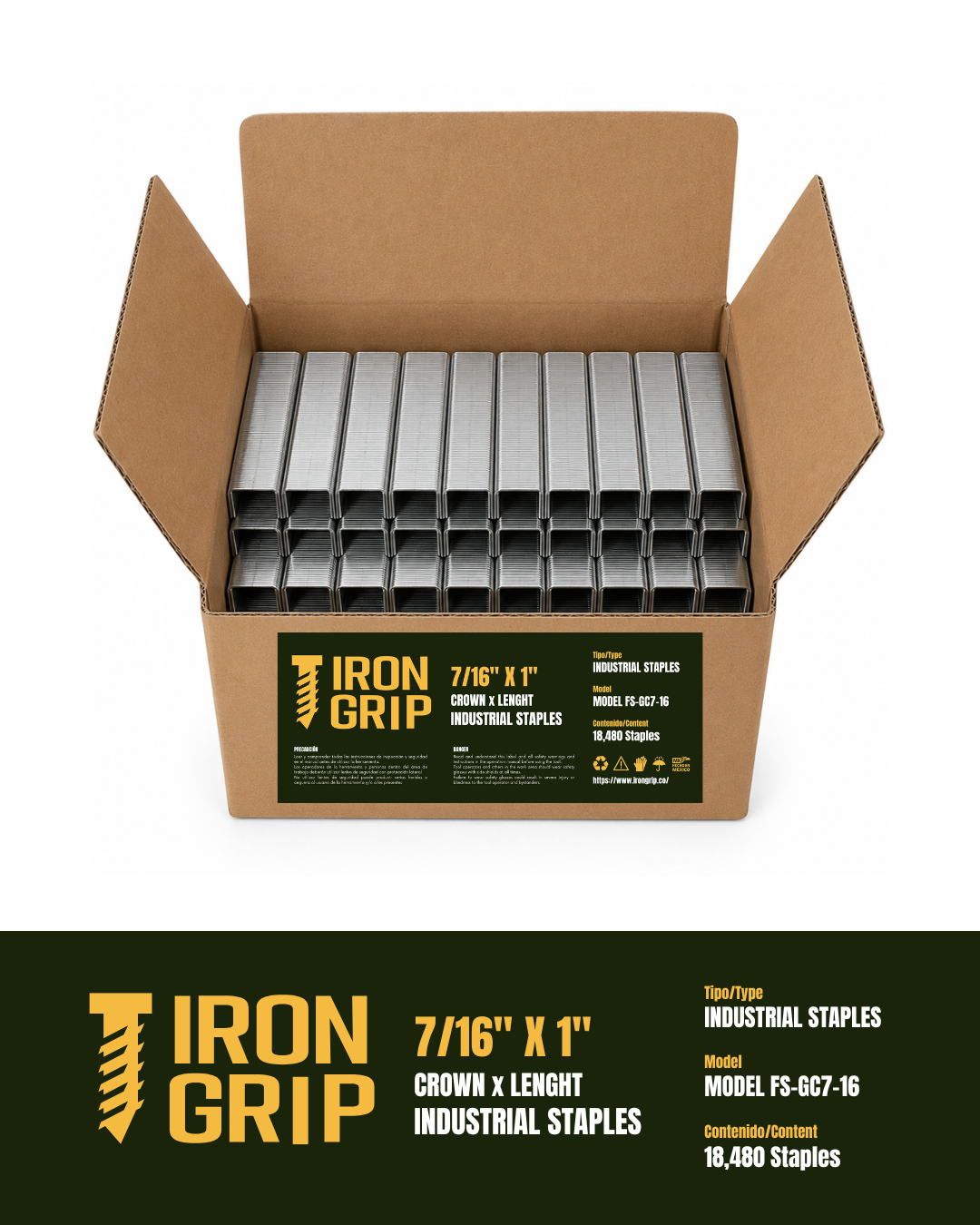IronGrip FS Series 70 Galvanized Staples — 7/16" crown x 1" leg